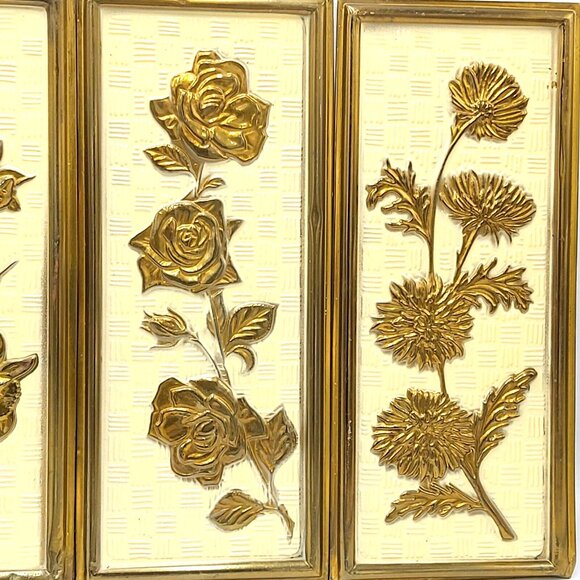 Elpec Brass Plaques-Floral Designs-14.75 In x 6.625 In. x4 Mid Century England - Picture 3 of 16